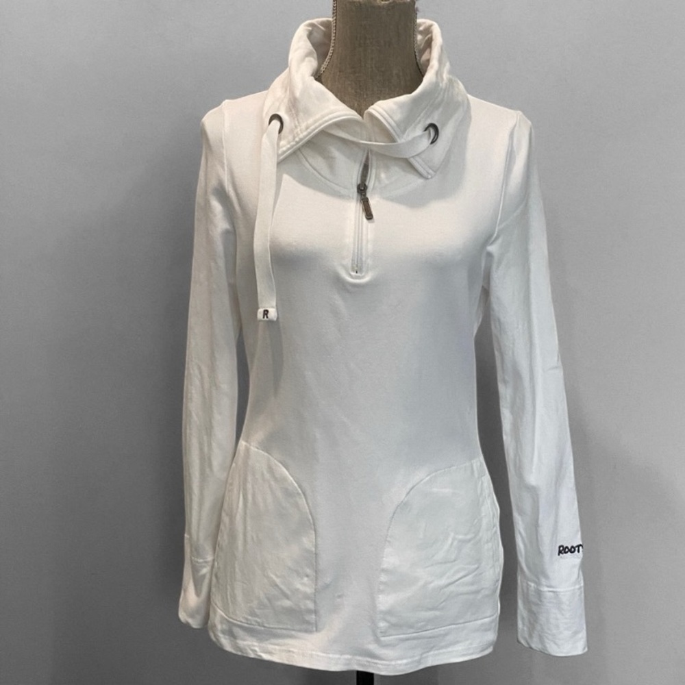 Roots Women’s White Terry Lined High-Collar Pullover Hoodie Size Small